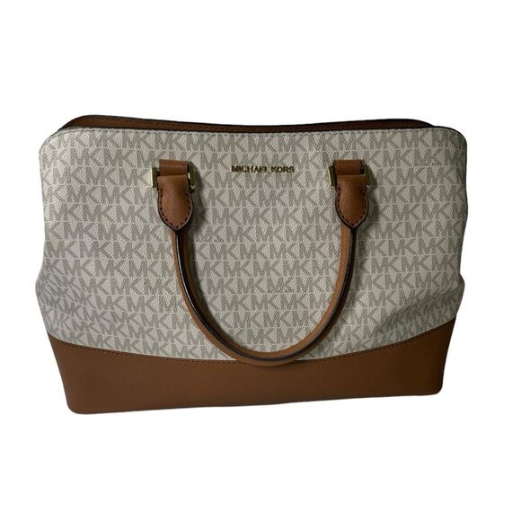 Michael Kors Savannah Large Satchel Vanilla/Acorn Womans Purse Handbag - Picture 1 of 16